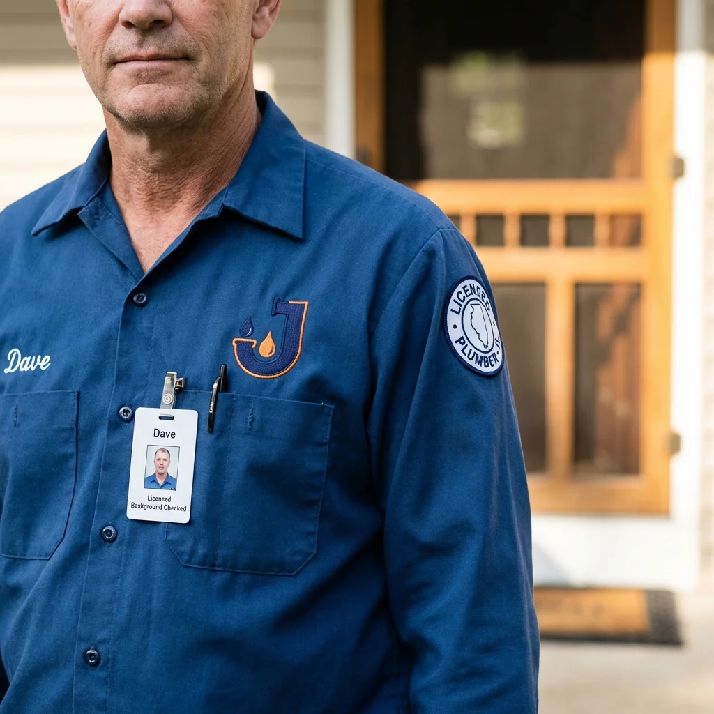 Licensed plumber showing ID badge in Montebello, CA