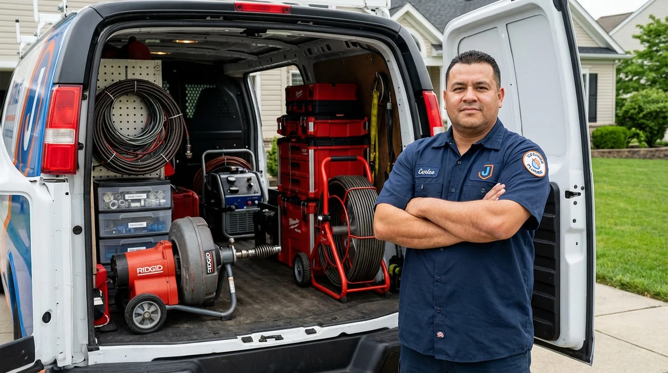 Professional drain cleaning equipment and Johns Plumbing LLC plumber in Montebello