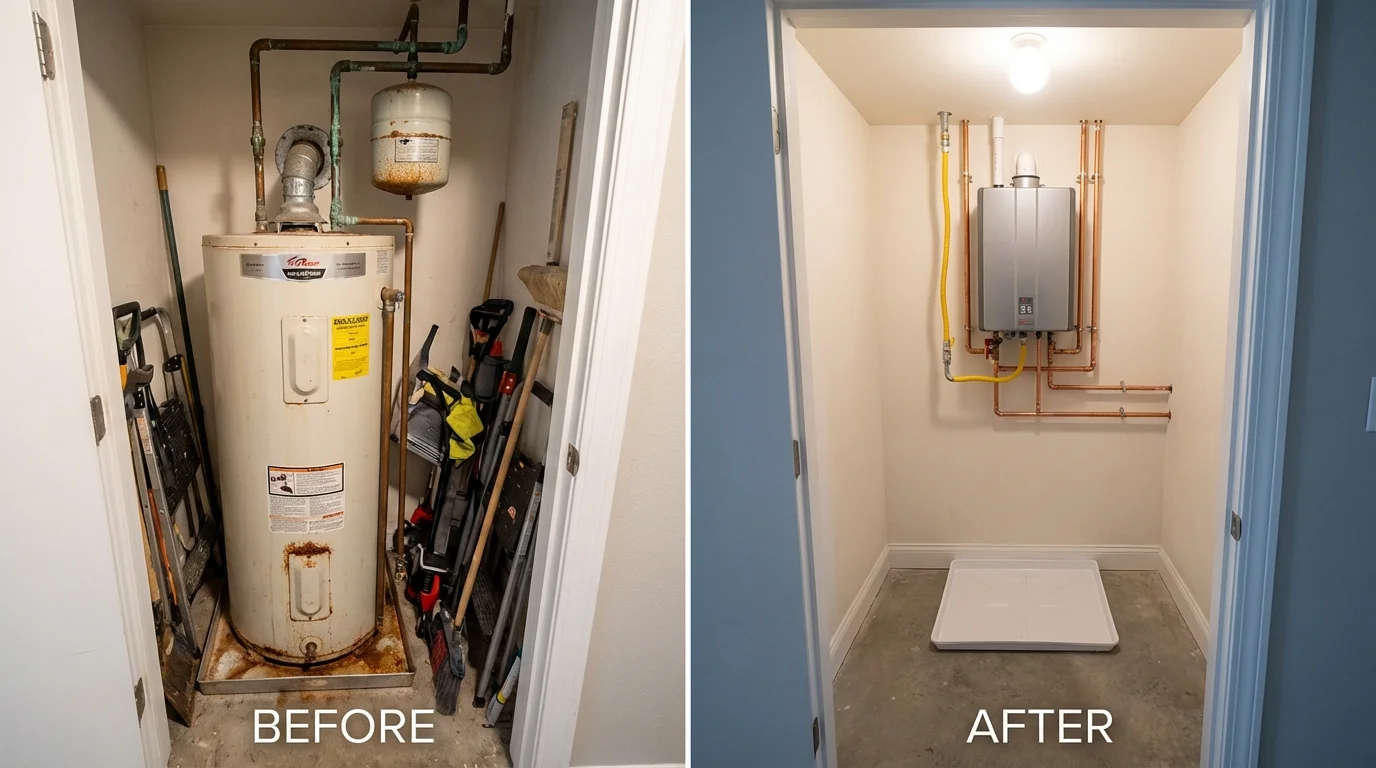 Tank water heater versus wall-mounted tankless unit comparison for Montebello, CA homeowners