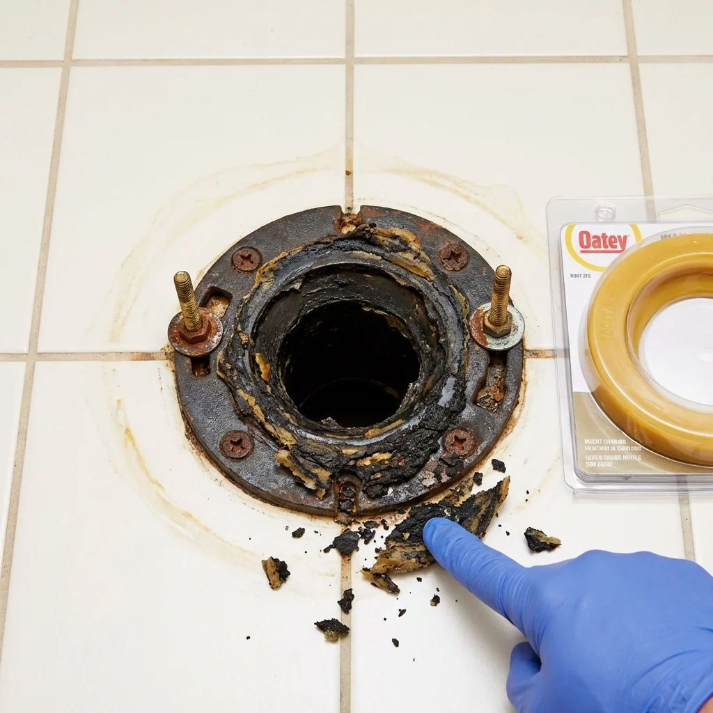 Failed wax ring showing water seepage at the base of a toilet in a Montebello, CA home