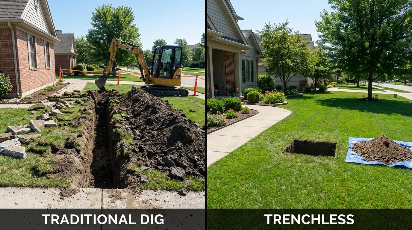 Trenchless sewer repair with minimal yard damage versus traditional excavation in Montebello, CA